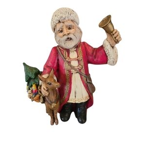 Traditional Old World 10" x 8" Handcrafted Ceramic Santa W/Deer & Bell